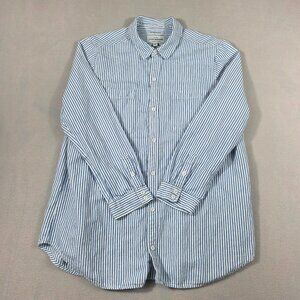 Lucky Brand Shirt Mens L Blue White Striped Boyfriend Shirt Pockets
